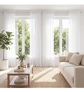 PONY DANCE 4 Panels White Sheer Curtains 96 Inches Long, W 42" x L 96" | Rod Pocket Light Filteri...