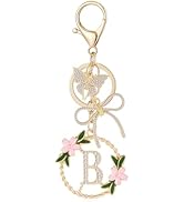 OKAICEN Initial Letter Gold Keychain for Women Valentine's Day Bow Butterfly Circle Keyring for P...