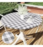 Smiry Round Picnic Table Cloth, Elastic Waterproof Fitted Vinyl Tablecloth for 36
