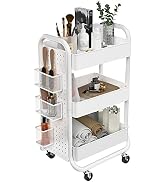 DESIGNA 3-Tier Rolling Cart, Utility Cart with Handle, Extra 3 Storage Accessories, Removable Peg...