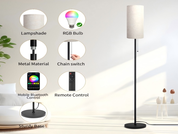 Corner Floor Lamp LED Lamp Smart Remote Control Music Standing Lamp Bedroom Living Room Gaming