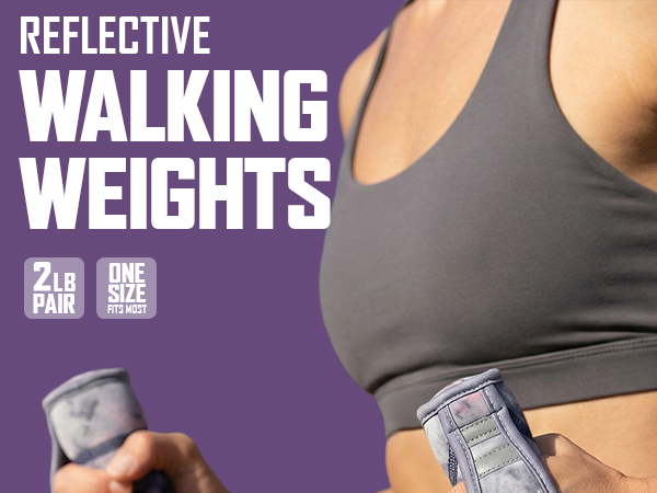 Reflective walking weights worn on hands for safe outdoor fitness and power walking