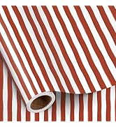 RUSPEPA Red and White Striped Wrapping Paper Roll, Mini Roll, Watercolor Brushstroke Stripe Desig...