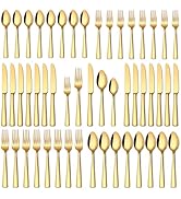 Stapava 40 Pcs Gold Silverware Set, Food-Grade Stainless Steel Flatware Sets for 8 Mirror Polishe...