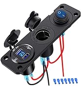 Dual QC3.0 Cigarette Lighter Socket Splitter, USB Car Charger Socket Panel Switch 250W Waterproof...