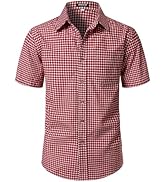 JEMITOP Mens Lightweight Slim Fit Short Sleeve Button Down Shirt Business Casual Plaid Dress Shir...