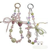 ANROFA Phone Charm Wrist Strap with Diamond Inlay, Strawberry Bow & Crystal Flower Design for iPh...
