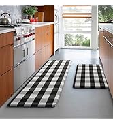 MAYHMYO 2 PCS Anti Fatigue Rugs Non Skid Waterproof Floor Mat Cushioned Black and White Buffalo P...