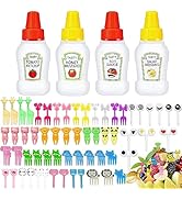 64 Pieces Kids Lunch Accessories Set, Mini Ketchup Bottle Condiment Squeeze Bottles for Bento Lun...