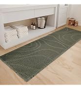 ZALL Dark Green Waffle Bath Mat Wavy,Super Absorbent Non Slip Bathroom Rug, 24x72inch, Machine Wa...