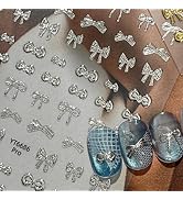 5D Embossed Bow Nail Stickers for Nail Art Silver Nails Art Stickers Self-Adhesive Silver Foil De...