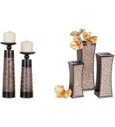 Dublin Decorative Candle Holder Set of 2 with Matching Set of 3 Flower Vases - Coffee Table Mantl...