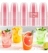 Homewarm 50 Pcs Pink Plastic Cups Disposable - 12 oz Stemless Wine Glasses Pink Party Cups Cockta...