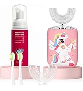 ELOTAME Kids Electric U Shaped Toothbrush Unicorn Rechargeable Sonic Toothbrush with 4 Soft Brush...