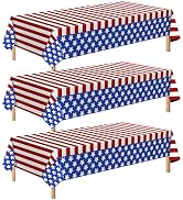 Jremreo 4th of July Tablecloth, 3 Pack 54x108 Inch American Flag Plastic Disposable Tablecloths f...
