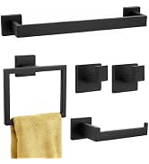 Twirobt 5-Piece Matte Black Bathroom Hardware Accessories Set - 16 Inch Stainless Steel Wall Moun...