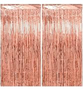 PatiCool Thicken Rose Gold Tinsel Backdrop 2 Pack 3.3 x 6.6 FT, Foil Fringe Curtains, Birthday De...