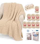 Aeelike Loop Yarn for Beginner Crochet Blanket Kit, Khaki Chenille Yarn | 8 Pack Soft Preformed L...