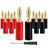 Banana Plugs, Solderless 24K Gold Plated 4mm Speaker Wire Connectors | 6 Pairs / 12 Pcs Dual-Scre...