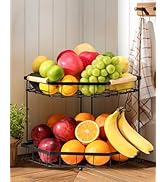 Snuvid 2 Tier Corner Fruit Basket for Kitchen Counter with Banana Hangers, Detachable Fruit Bowl ...