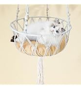 MUYG Macrame Cat Hammock Bed,Handwoven Hanging Boho Cat Bed with Hanging Kit for Indoor Outdoor H...
