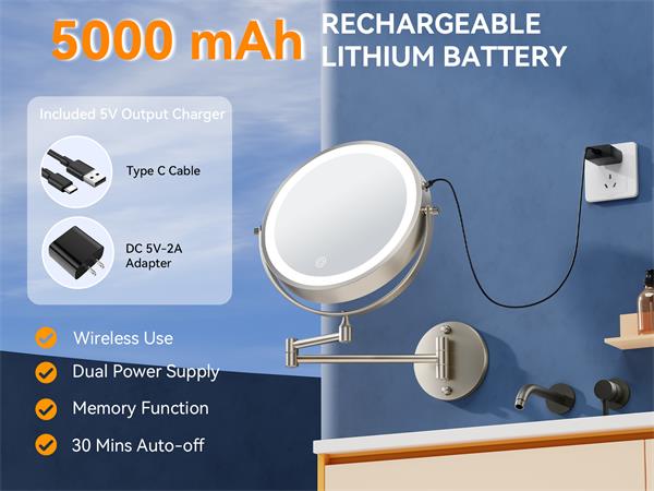5000mAh built-in battery for long-lasting use with Type-C charging and auto power-off