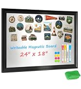 DOLLAR BOSS Magnetic Board for Wall, 24"x18" Writable Bulletin Board, Black | Galvanized Steel Ma...
