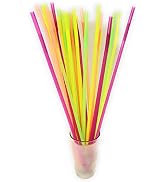 17 IN Extra Long Disposable Straws ASSORTED NEON Assorted Color Party Straws Disposable Straws Fl...