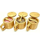 Bamboo Salt Cellar with Handle, 10oz Magnetic Swivel Lid & Spoon(3 Pack) | Food-Safe Bamboo Salt ...