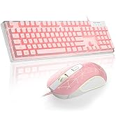 Gaming Keyboard and Mouse Combo, K1 7 Colors LED Backlit Keyboard with 104 Keys Computer PC Gamin...