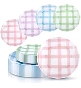 Liacere 32PCS Colorful Gingham Plastic Plates - Pink Green Gingham Plastic Plates Purple Blue 4 C...