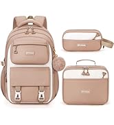 Fimibuke Backpacks for Girls, 3 PCS Waterproof School Backpack with Lunch Box & Pencil Pouch for ...