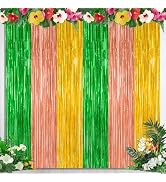 2 Pack Luau Party Supplies, 3.28 FT x 7.05 FT Summer Backdrop, Green Brown Yellow Backdrop Curtai...