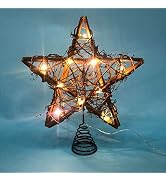 LAWOHO Christmas Tree Topper Star Rustic Rattan Natural Star Treetop 10 inch Farmhouse Xmas Tree ...