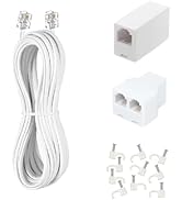 Menewstart Long Telephone Extension Cord 6FT, White, Phone Cable Line Wire with Standard RJ11 Plu...
