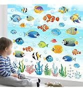 decalmile Summer Under The Sea Fish Double Sided Window Clings Ocean Animal Tropical Fish Seaweed...