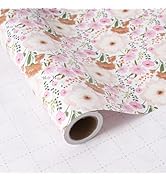 ZINTBIAL Floral Wrapping Paper Roll - White Peonies and Pink Daisies Design, 17 Inches x 16.5 Fee...