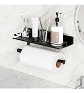 MAYZOLOP Wall Mount Paper Towel Holder with Shelf for Bathroom & Kitchen, No Drill Adhesive or Sc...