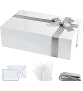 Purple Q Crafts Premium White Gift Box with Magnetic Closure - 14x9x4 inches - Includes Ribbon an...