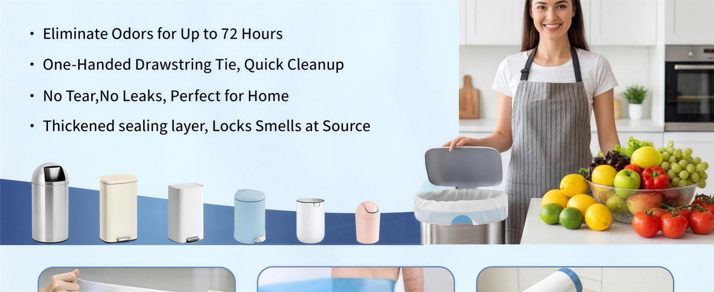 6 gallon bathroom trash bags drawstring clean garbage bags unscented plastic trash can liners