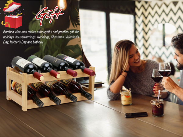 Bamboo Wine Rack, 3-Tier 12 Bottles Wine Storage Cabinet Shelf, Natural Wine Racks Countertop