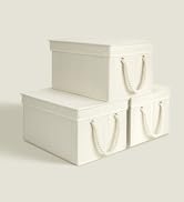 StorageWorks Storage Bins with Lids, Decorative Storage Boxes with Soft Rope Handles, Foldable St...