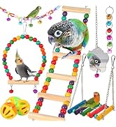 Bird Toys for Parakeets 9Pcs,Bird Wooden Ladder Bridge Parrots Toys Budgie Toys Bird Cage Accesso...