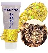MEICOLY Gold Body Glitter,Yellow Face Glitter,Music Festival Accessories Outfits for Women,Mermai...