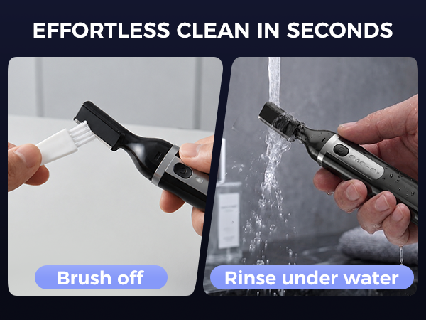 EFFORTLESS CLEAN IN SECONDS Brush off Rinse under water
