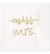 Crisky Gold Foil Miss to Mrs Cocktail Napkins for Bridal Shower Engagement Bachelorette Party Des...