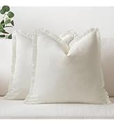 MIULEE Throw Pillow Covers 18x18 Set of 2 Cream Pillow Covers with Fringe Chic Cotton Decorative ...