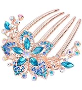 Sankuwen Flower Rhinestones Hair Combs Accessories,Perfect Mother's Day Gifts,Brithday gifts (Blue)