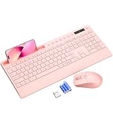 Pink Keyboard and Mouse Wireless, 2.4G Lag-Free Cute Keyboard Combo with Ergonomic Wrist Rest, Ph...