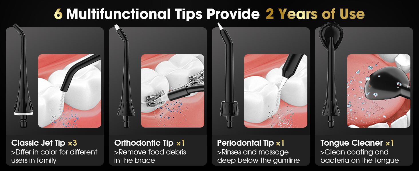 6 multifunctional tips provide 2 years of use
